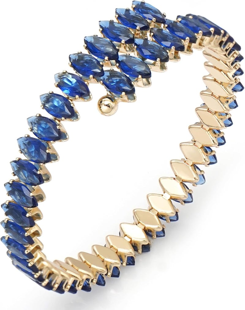 Wovanoo Rhinestone Cuff Bracelet Cubic Zirconia Tennis Bracelets Open Adjustable Elastic Bangle for Women - Image 1